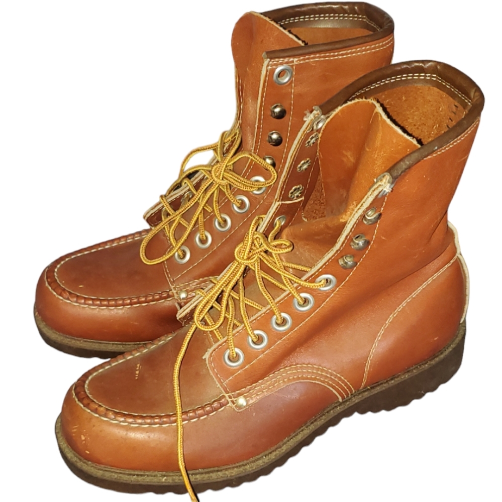 Unisex Vintage 1970s Brown Leather Work Boots Oil Resistant Womens 9 Mens 7.5